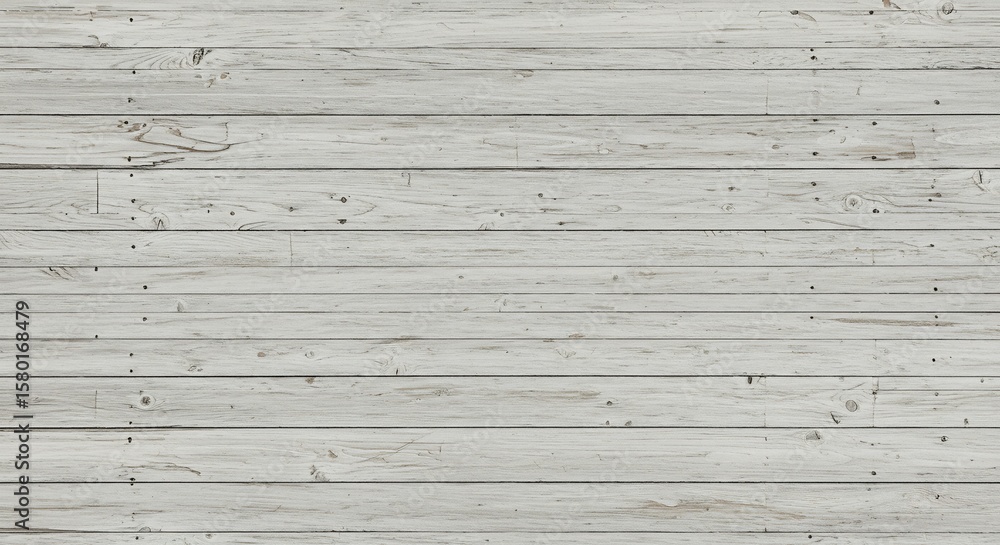 Fototapeta premium Whitewashed horizontal wooden planks showing grain knots and nail marks creating a textured surface