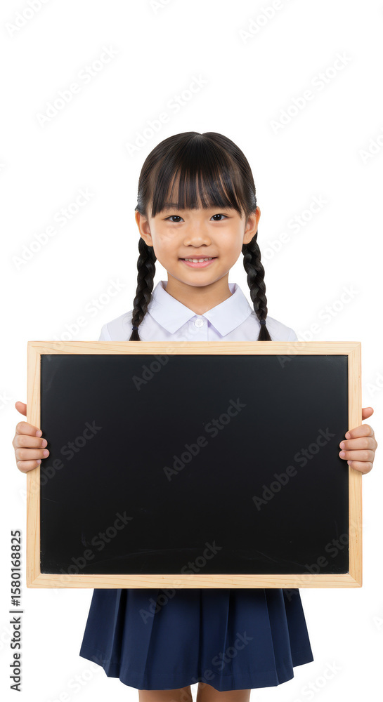 Cute Asian Schoolgirl Holds Blackboard Portrait Isolated Transparent Cute Asian Schoolgirl Holds Blackboard Portrait Isolated Transparent