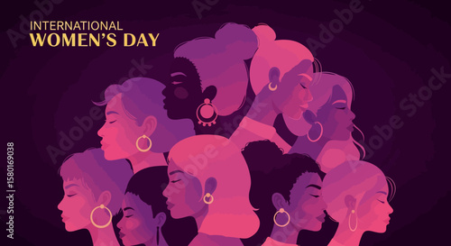 Diverse Womens Day Illustration Depicting Unity and Empowerment in Profile.