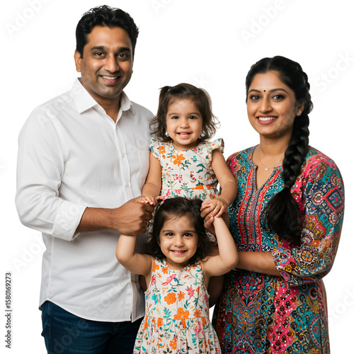Cheerful Portrait of a Happy Indian Family in Studio with transparent background