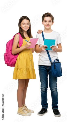 Cheerful Students with Backpacks Transparent Background Ready for School