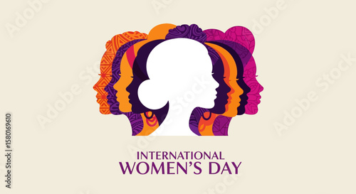 Silhouetted Womens Faces Celebrating International Womens Day with Vibrant Colors.