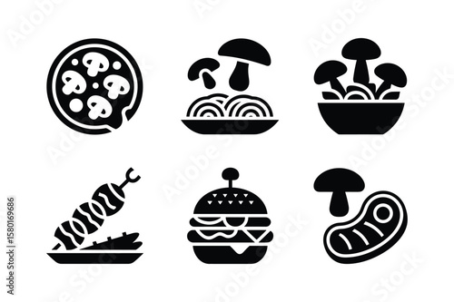 Pizza pasta mushrooms kebab burger steak vector