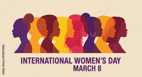Silhouetted Women in Diverse Colors Celebrating International Womens Day.