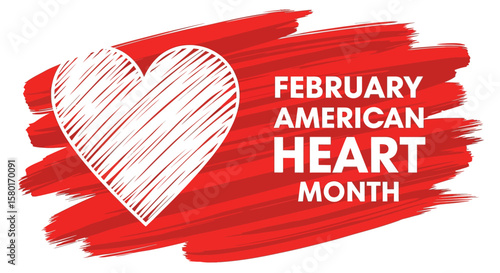 Heart Month Awareness Design Featuring Red Brushstrokes and Text.