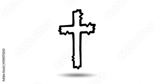 Hand-drawn jagged-edged Christian cross with a subtle shadow.
