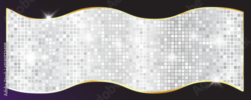 Disco ball pattern. Disco party glitter silver background, sparkle mosaic tile