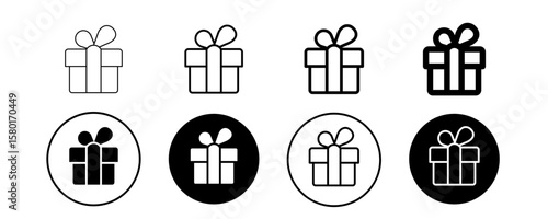 Gift box icon. Present giftbox outline, bonus gift box or holiday package vector illustration