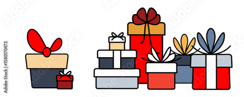 Gift box icon. Present giftbox outline, bonus gift box or holiday package vector illustration