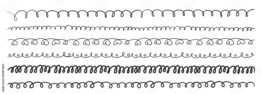Fototapeta premium Hand drawn border lines. Doodle wave underline set, vintage squiggle ornament