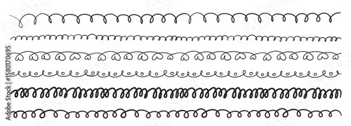 Hand drawn border lines. Doodle wave underline set, vintage squiggle ornament