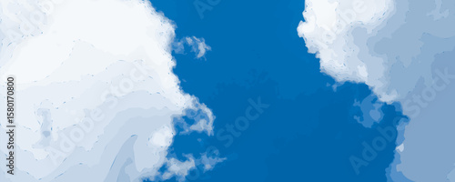 Blue sky with white clouds, summer cloudy clear sky background, heaven watercolor imitation