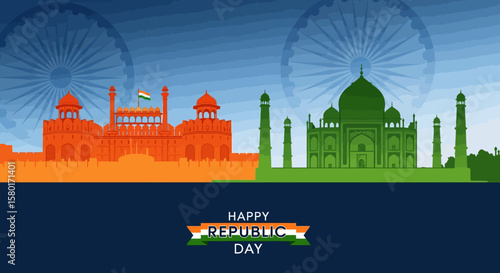 Vibrant Indian Republic Day Celebration with Iconic Monuments and Colors.