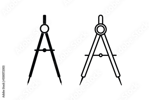 Geometric Compass Illustration with Outline and Solid Design Drawing Tool for Geometry and Architecture silhouette