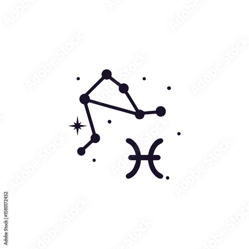 Pisces zodiac symbol silhouette vector logo with twin fish motif, generative ai