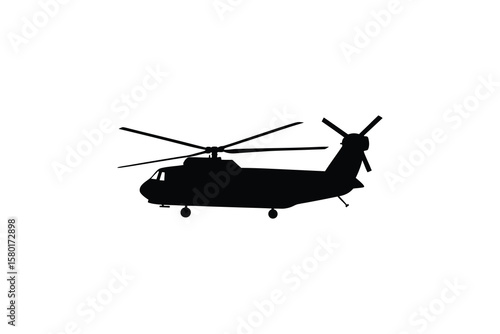 Detailed CH 53 Sea Stallion Helicopter Side View Black Silhouette on White Background Military Transport Aircraft Illustration silhouette