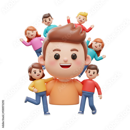 Cartoon Group of Happy People Illustration Friendship Team Celebration