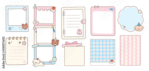 Set of Stationery, Pastel Notes, Borders, and Decorative Paper.