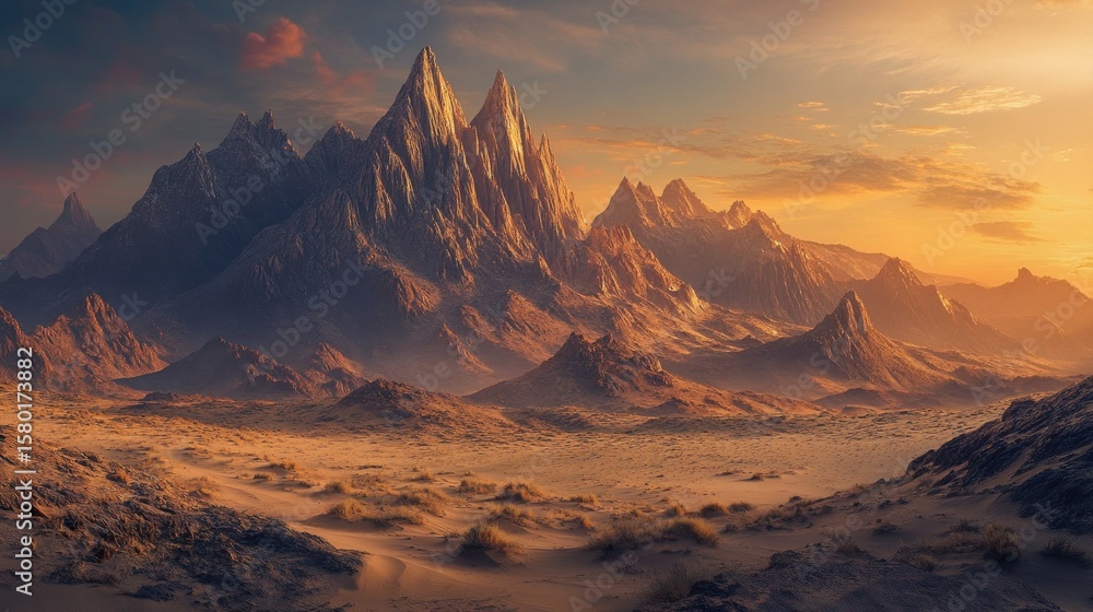 Fototapeta premium Golden desert mountains at sunset