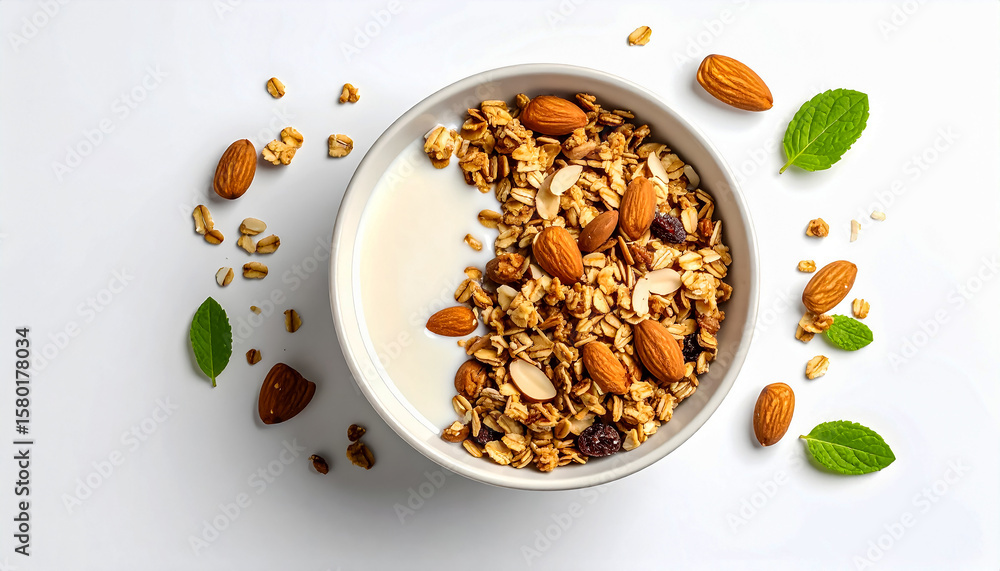 Fototapeta premium Granola almonds breakfast healthy food bowl yogurt