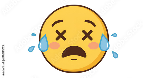 Dead Crying Face Expression Emoji Illustration with Transparent Background