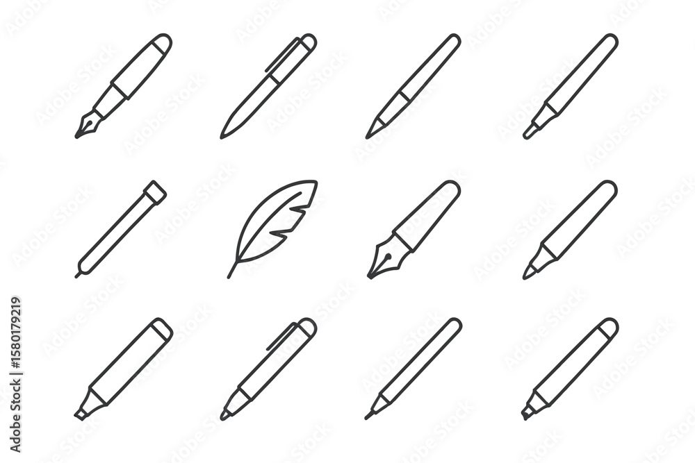 Illuminated pen icons on dark background with subtle glow effect Illuminated pen icons on dark background with subtle glow effect