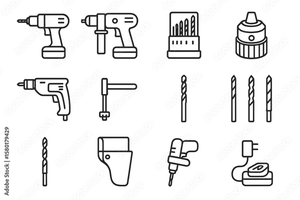 Obraz premium Assorted power tools and drill bits on dark background