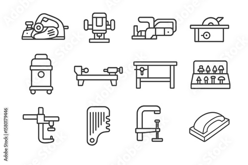 Collection of hand tools icons for woodworking and carpentry projects