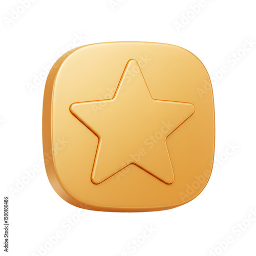 Golden Star Badge Icon Shape Metallic Achievement 3D Render Illustration