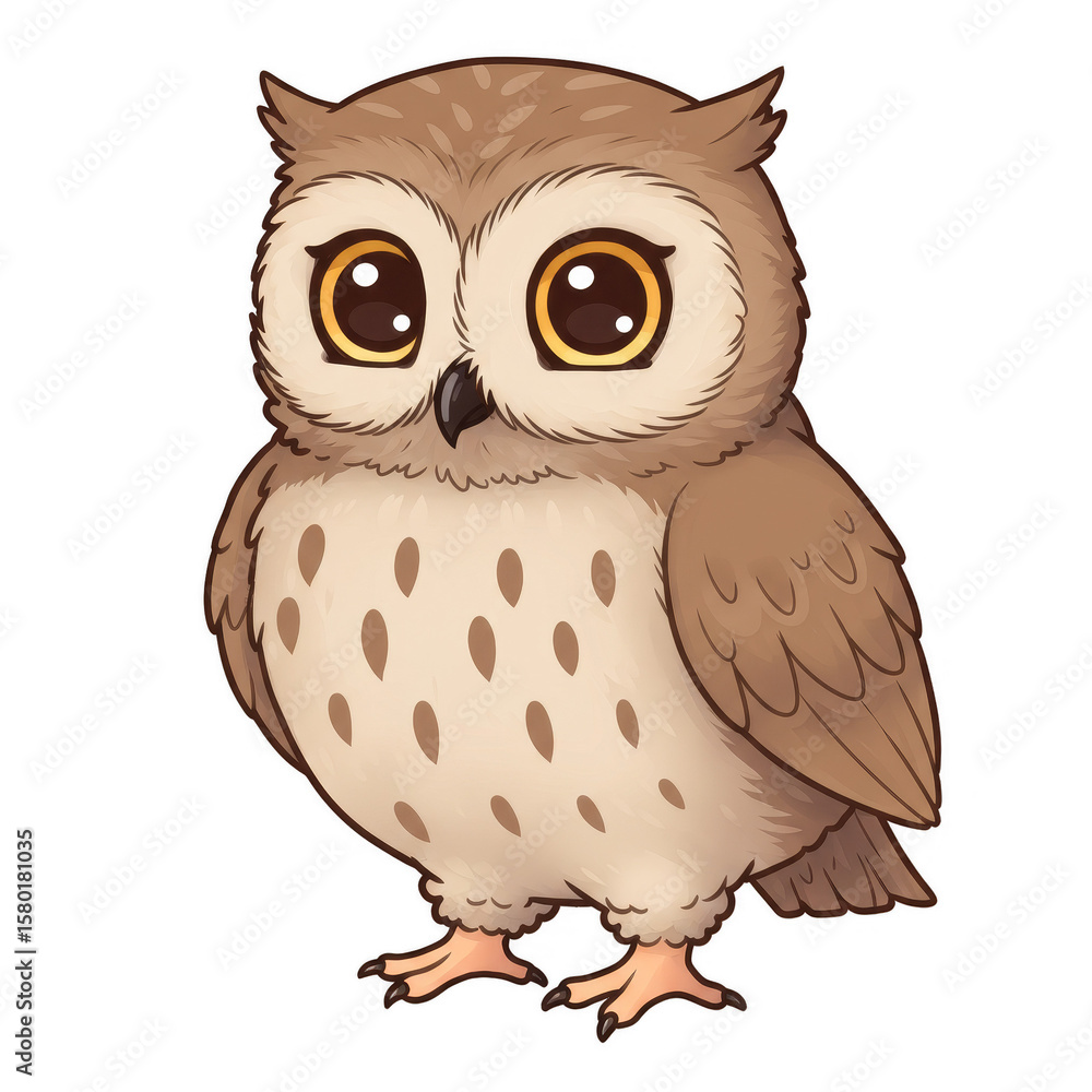 Naklejka premium Cute Brown Owl Illustration Transparent Background Animal Bird Art