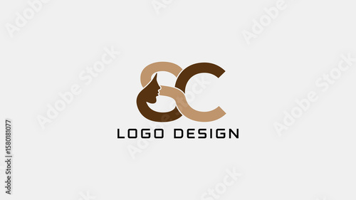 SC cosmetic logo with elegant curves and makeup elements, designed for skincare, beauty products, spa salons, or wellness brands.