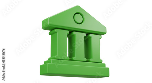 Green Bank Building 3D Icon Finance Investment on Transparent BG