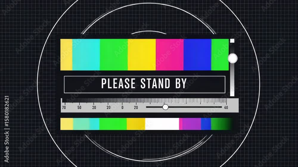 Color Test Screen Displaying Color Bars and Message Please Stand By