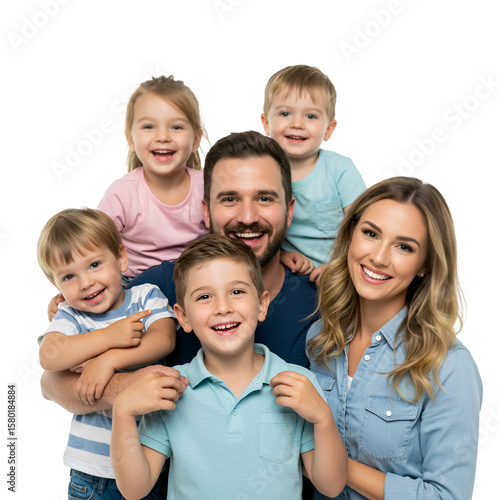Happy Family Portrait with Children Laughing Together on Transparent Background