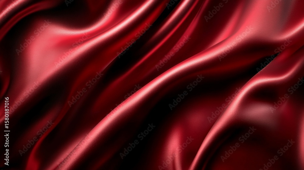 Obraz premium Opulent Red Fabric Waves, Luxurious Drapery, Sensuous Flow of Silk, Rich Textured Background