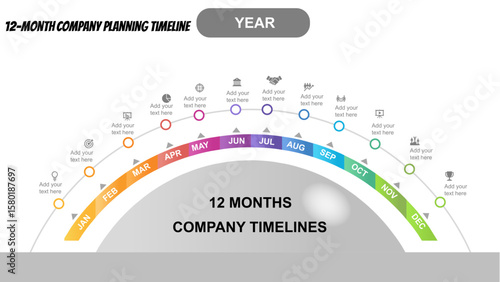 12-Month Timeline PowerPoint Template – Annual Company Planning, Monthly Milestones, and Project Roadmap Slide.
