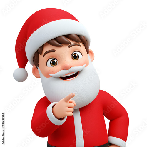 Illustration 3D Render Of Cheerful Santa Claus Pointing Wearing Red Hat