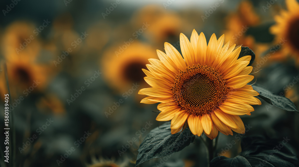 Fototapeta premium A radiant sunflower in full bloom, capturing the essence of autumn's harvest season.