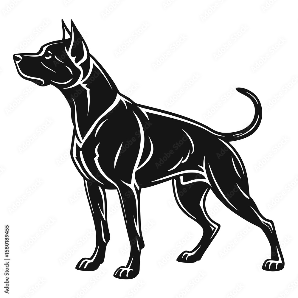 Fototapeta premium Muscular Dog Silhouette – Bold Black & White Canine Vector Illustration for Logos and Design