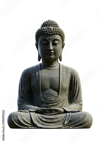Isolated Illustration of Stone Buddha Statue in Meditation on Transparent