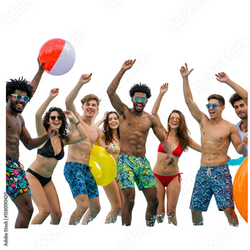 Fun Pool Party with Friends Photo Transparent Background