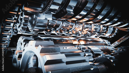 Bilde på lerret Complex engine internals working with gears rotating and pistons pumping