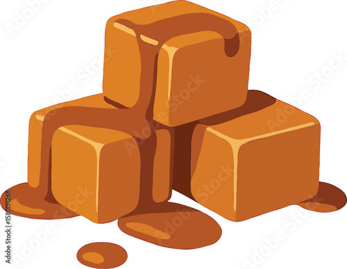 Caramel Cubes Cascade: A sweet cascade of smooth caramel cubes, drizzled with delicious caramel sauce, forming a tempting tower of toffee goodness.