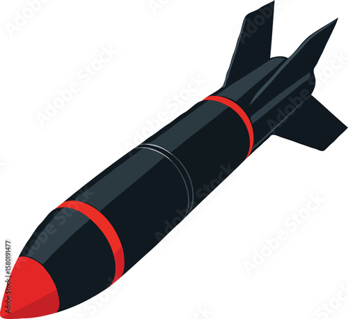 Striking Precision: A solitary missile stands out with a striking dark black hue, accented by vibrant red details, hinting at its destructive potential.
