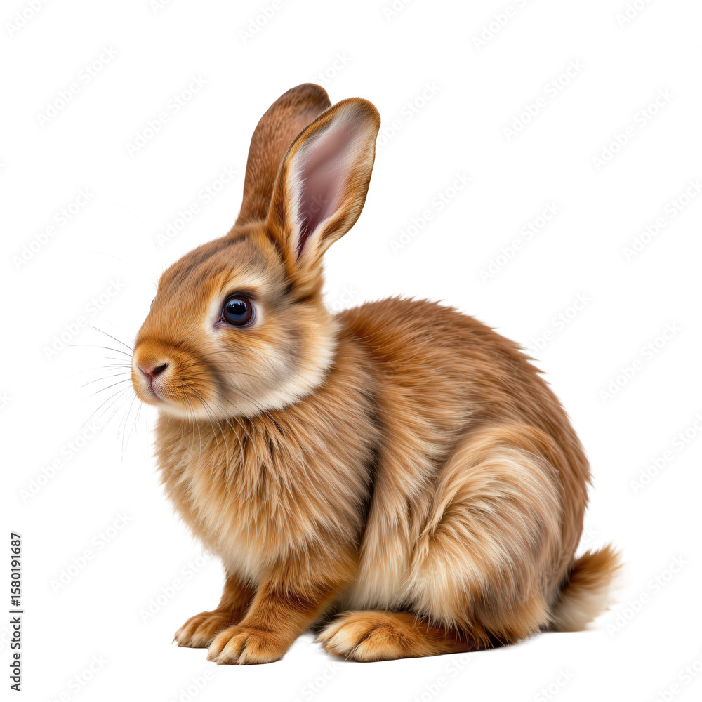 Fototapeta premium Cute Brown Rabbit Sitting on Transparent background with Soft Fur Texture