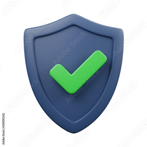 Illustration 3d Security Shield with Green Check Mark on Transparent Background