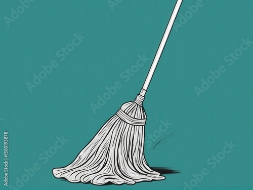  A lone mop stands ready for action against a vibrant backdrop.