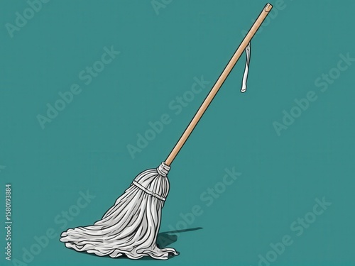  A lone mop stands ready for action against a vibrant backdrop.