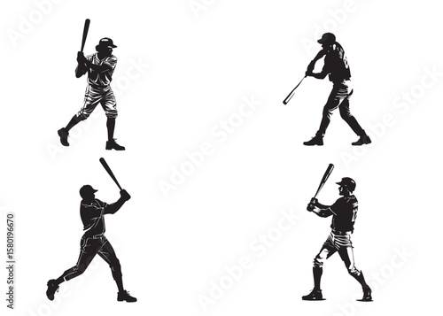 Baseball Player Silhouettes - Dynamic Action Collection