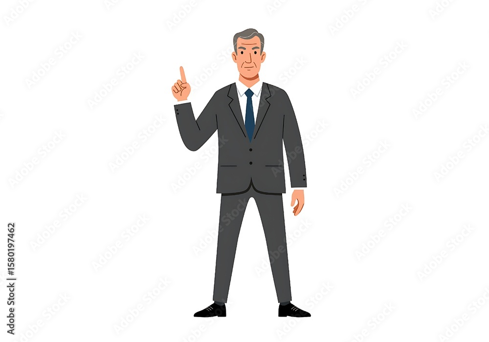 Confident Businessman Pointing Forward – Vector Illustration of Strategic Leadership and Vision Confident Businessman Pointing Forward – Vector Illustration of Strategic Leadership and Vision
